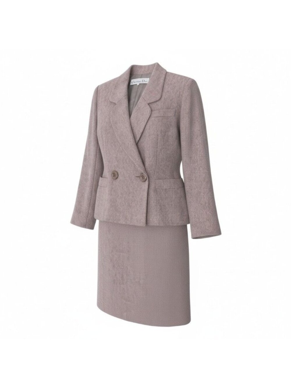 Dior Set Skirt Suit Double Breasted Jacket 9 Pink Wool